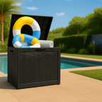 Outdoor Storage Box, 31 Gallon Deck Box, Waterproof Resin Storage Bin for Patio Cushions, Gardening Tools, Accessories, Lockable, UV Resistant, Black