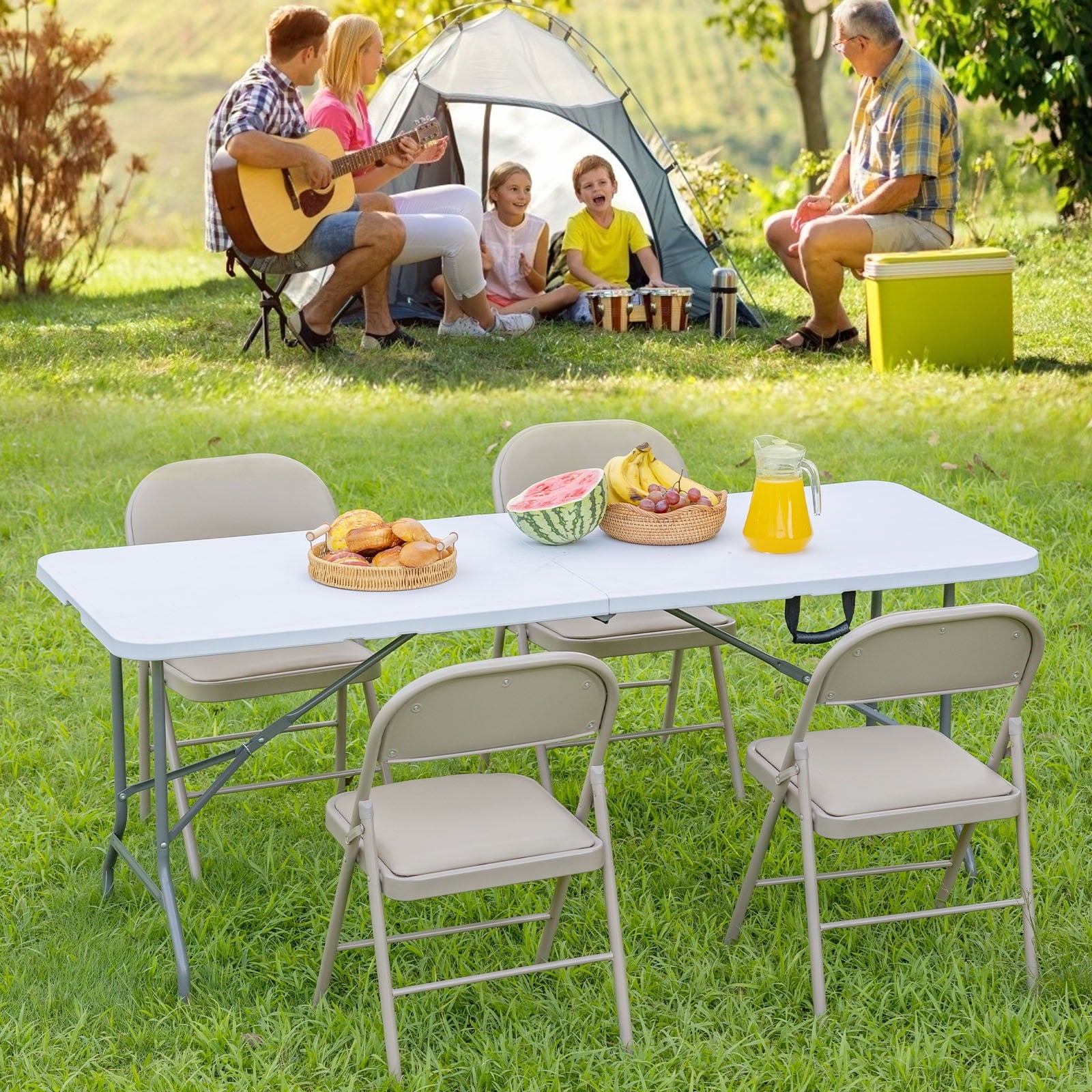 6FT Outdoor Picnic Table Folding Table Portable Camping Table Plastic Indoor Dining Table for Party Event,White