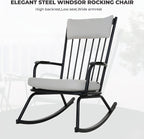 3-PieceOutdoor Rocking Chairs Set for 2 with Thick Cushions and 18-inch Small Round Table, Steel Patio Conversation Set for Backyard, Porch, Deck - Easy Assembly (Black)