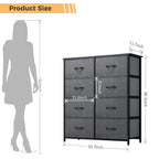 8 Drawers Dresser, Fabric Closet Chests Storage Organizer Tower with Wooden Top Metal Frame for Bedroom Living Room Hallway Entryway, Grey