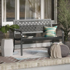 Outdoor Bench with Floral Design, Anti-Rust Steel Garden Bench for Patio, Porch, Park, Weatherproof Metal Bench with 660LB Capacity, Sunflower for Yard, Garden Decor Black