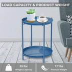 2-Tier Round Metal End Table with Removable Tray – Small Space-Saving Side Table for Living Room, Bedroom, Balcony, Patio, Blue