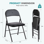 2 Pack Leather Padded Folding Chairs, Indoor Outdoor Stackable Portable Metal Frame Chairs, Comfortable Seating for Home Office Party Events, Black
