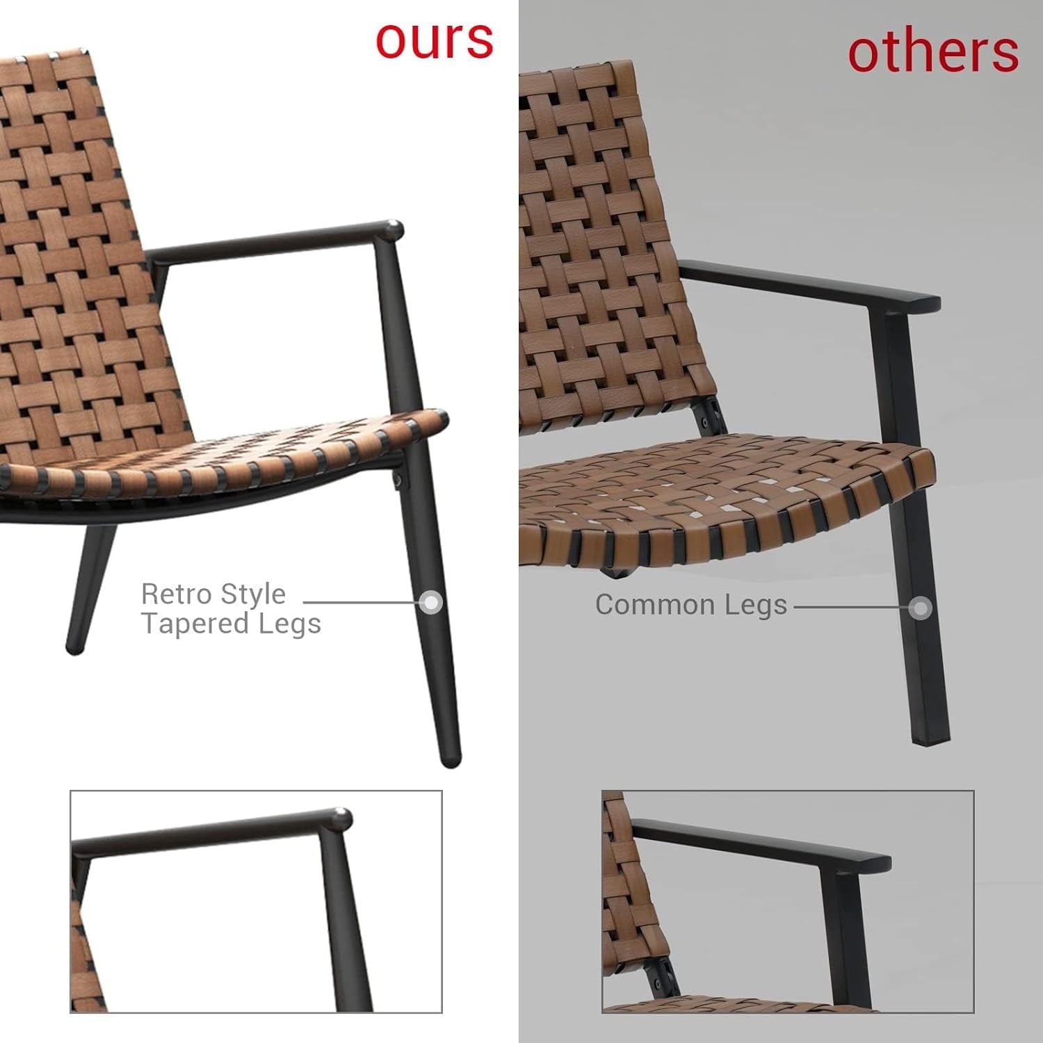 Set of 2 Wicker Outdoor Chairs, Brown Leather-Look Patio Dining Chair Set, Deep-Seated Bistro Chairs for Garden, Deck, Backyard, Balcony