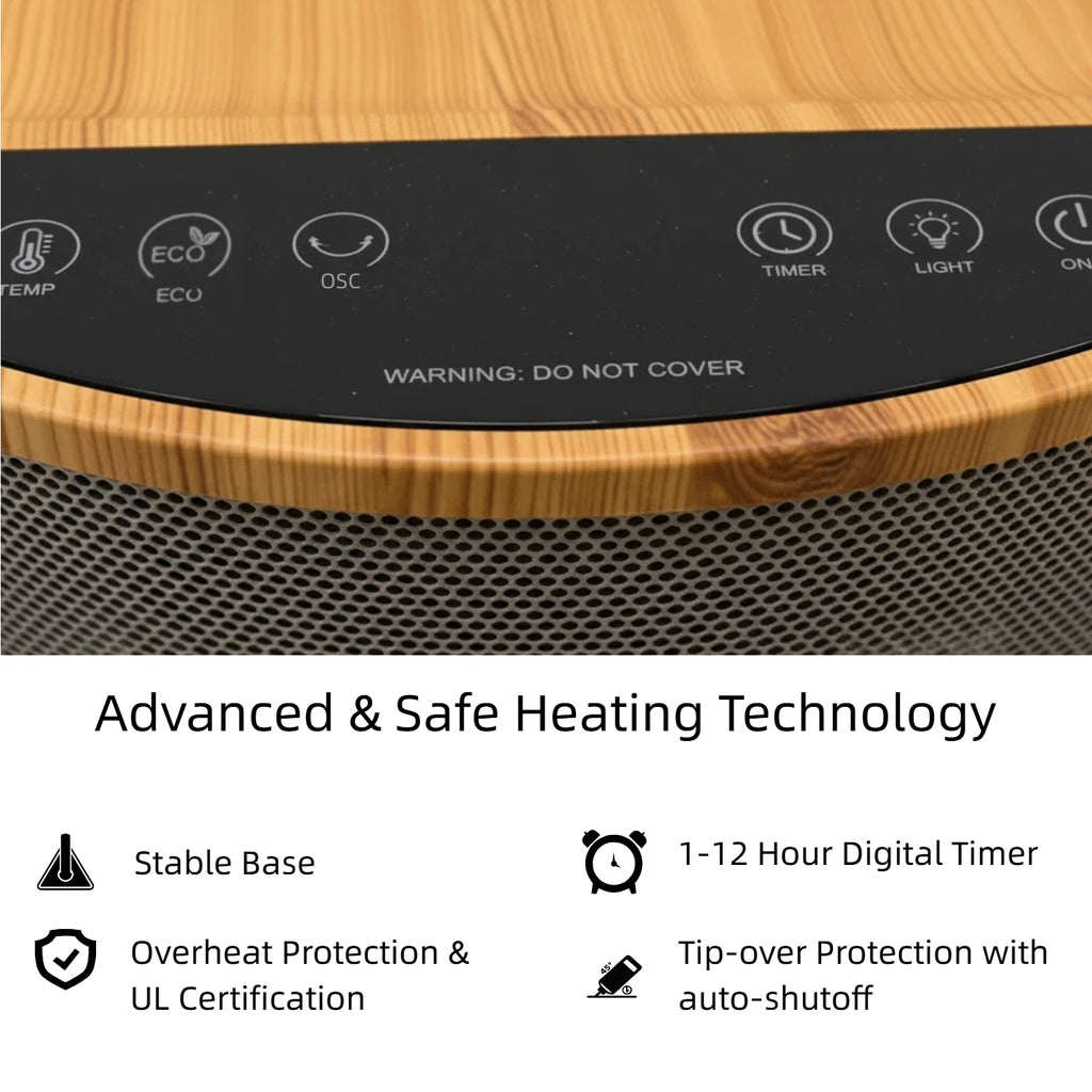 Nygira Space Heater, 1500W PTC Ceramic for Rapid Heating, Indoor Portable Heater for Bedroom, Office, 12H Timer, ECO Mode, Gray