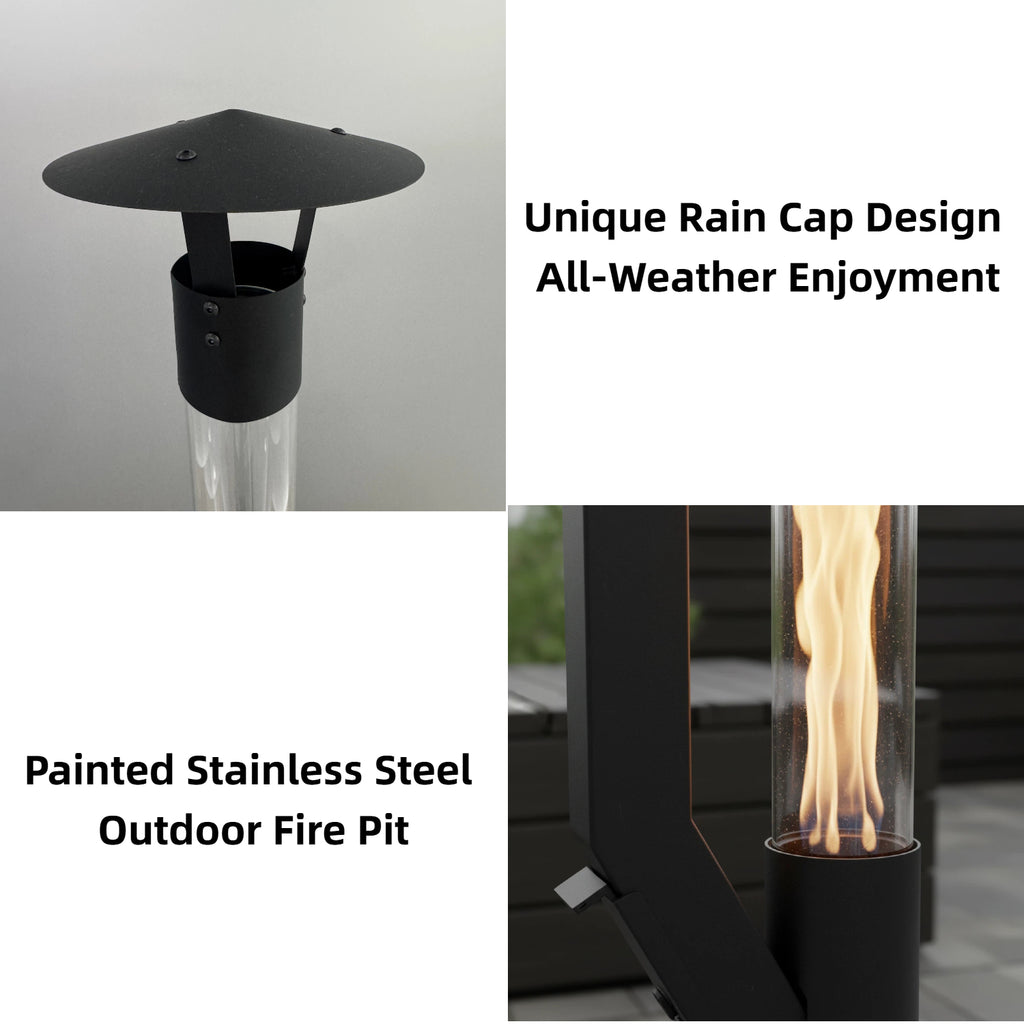 Nygira Portable Wood Pellet Heater with Wheels, Pellet Fire Pit with Rain Cap for Patio, Backyard, Evenings, Matte Black，PH08P