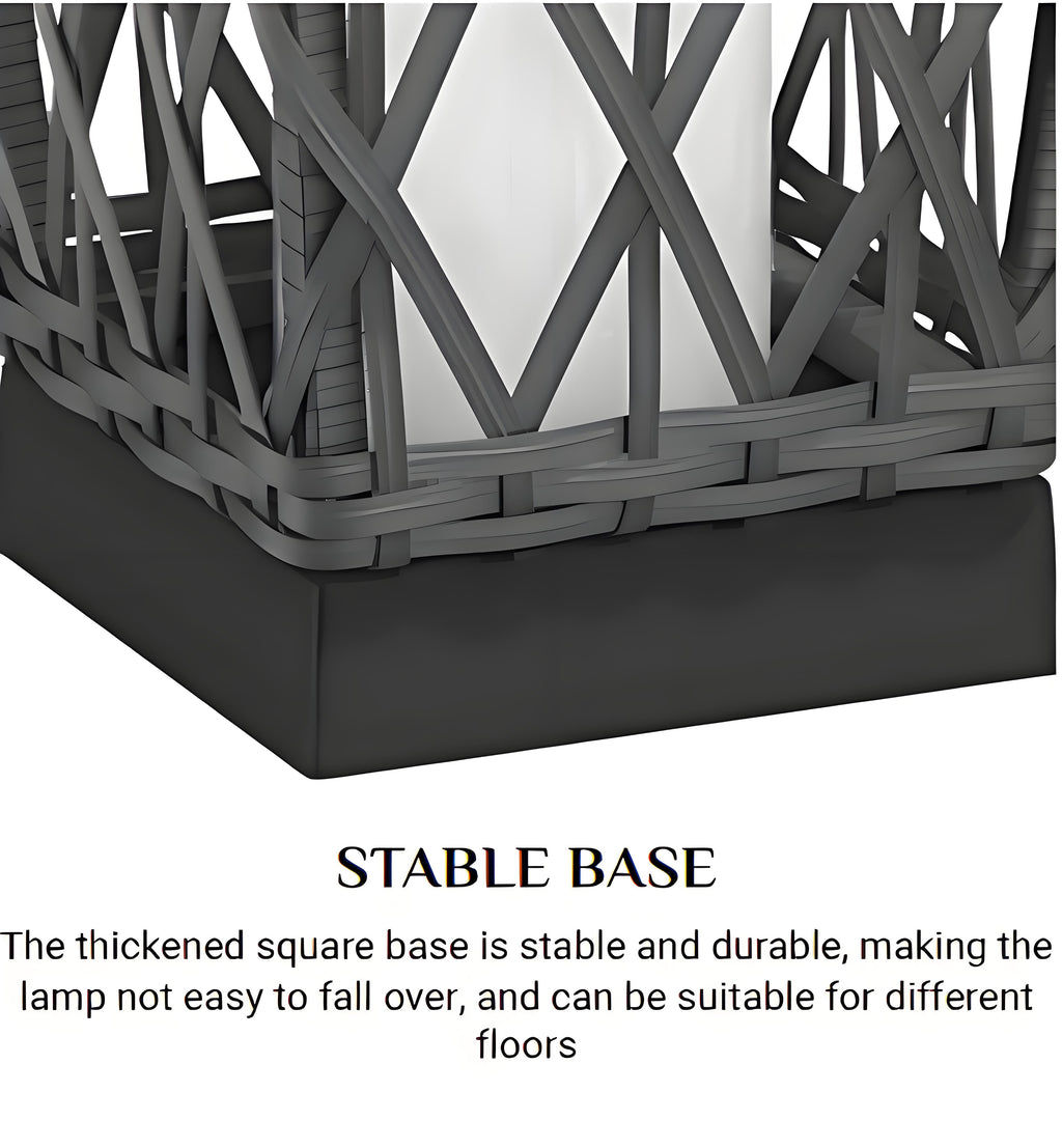 Solar Powered Outdoor Floor Lamp Woven Resin Wicker Waterproof Automatic (Large)