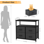 TV Stand Dresser with 4 Storage Drawers, Entertainment Center Dresser with Open Storage Shelf for Bedroom Living Room, Grey