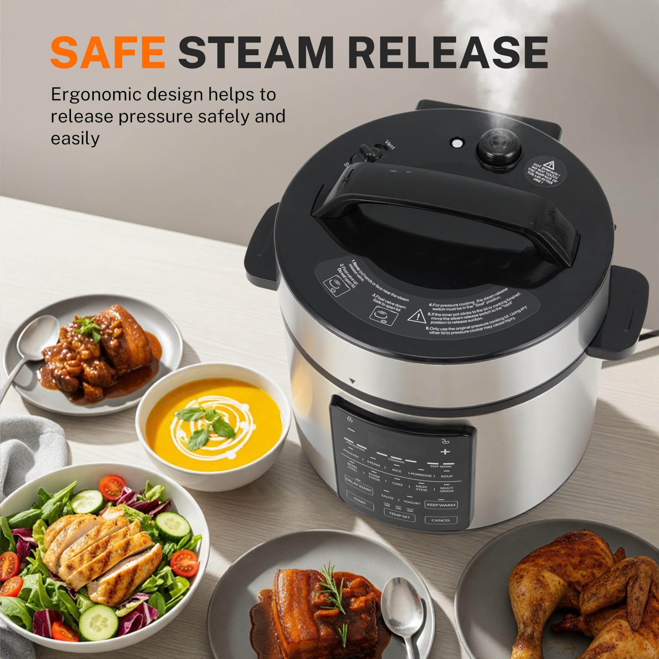 Electric Pressure Cooker 6 Quart, 9-in-1 Multi Cooker with Stainless Steel Housing, Smart Slow Cooker, Rice Cooker, Steamer & Yogurt Maker for Family Meals