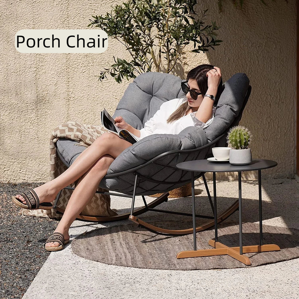 Nygira Papasan Rocking Chair, Oversized Rocking Chair with Thick Gray Cushion for Bedroom Porch Patio
