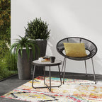 Outdoor Patio 20-inch Round Outdoor Side Table with Ceramic Tile Top, Weather Resistant Steel Patio End Table for Porch, Garden, Balcony, Creamy White