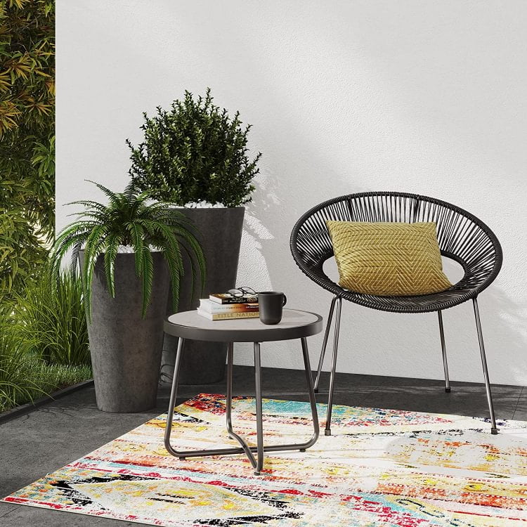 Outdoor Patio 20-inch Round Outdoor Side Table with Ceramic Tile Top, Weather Resistant Steel Patio End Table for Porch, Garden, Balcony, Creamy White