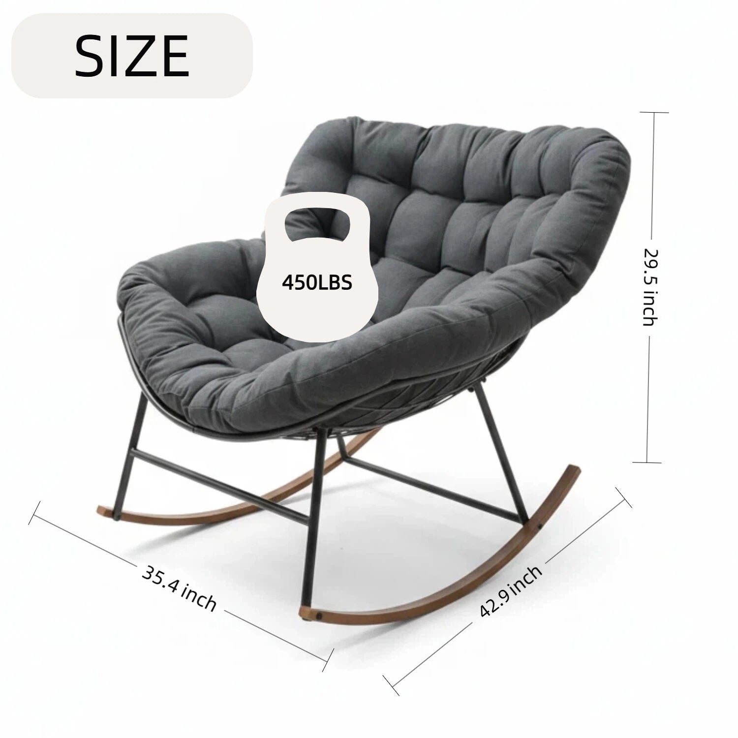 Nygira Papasan Rocking Chair, Oversized Rocking Chair with Thick Gray Cushion for Bedroom Porch Patio