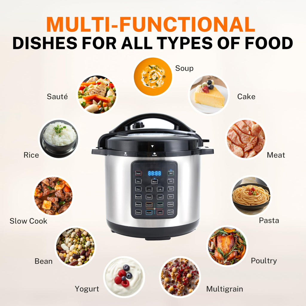 Electric Pressure Cooker 8 Quart, 9-in-1 Multi Cooker with Stainless Steel Housing, Smart Slow Cooker, Rice Cooker, Steamer & Yogurt Maker for Family Meals