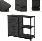 3 Drawer Nightstand for Bedroom,Fabric Dresser with Wood Top and Shelves, Chest of Drawer Organizer Storage Cabinet, Bedside Table, Grey