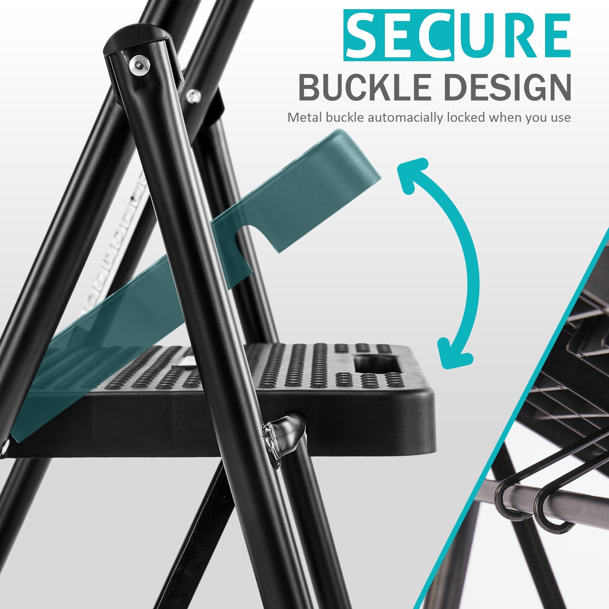 Heavy Duty 800lbs 2-Step Folding Ladder, Sturdy Steel Step Stool with Wide Anti-Slip Pedals, Lightweight Portable Ladder for Home, Kitchen, Garage