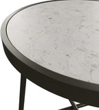 Outdoor Patio 20-inch Round Outdoor Side Table with Ceramic Tile Top, Weather Resistant Steel Patio End Table for Porch, Garden, Balcony, Creamy White