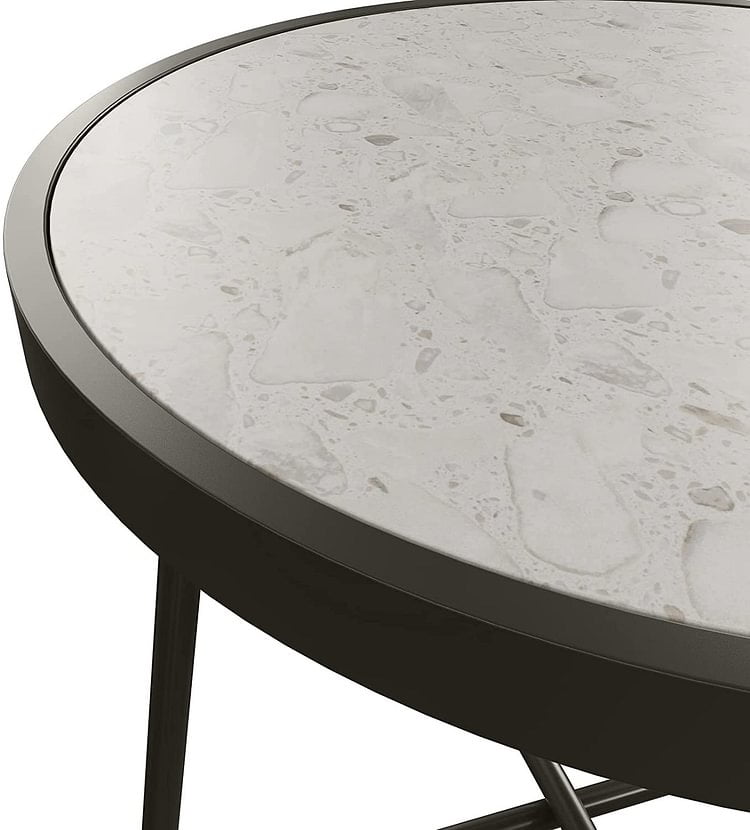 Outdoor Patio 20-inch Round Outdoor Side Table with Ceramic Tile Top, Weather Resistant Steel Patio End Table for Porch, Garden, Balcony, Creamy White